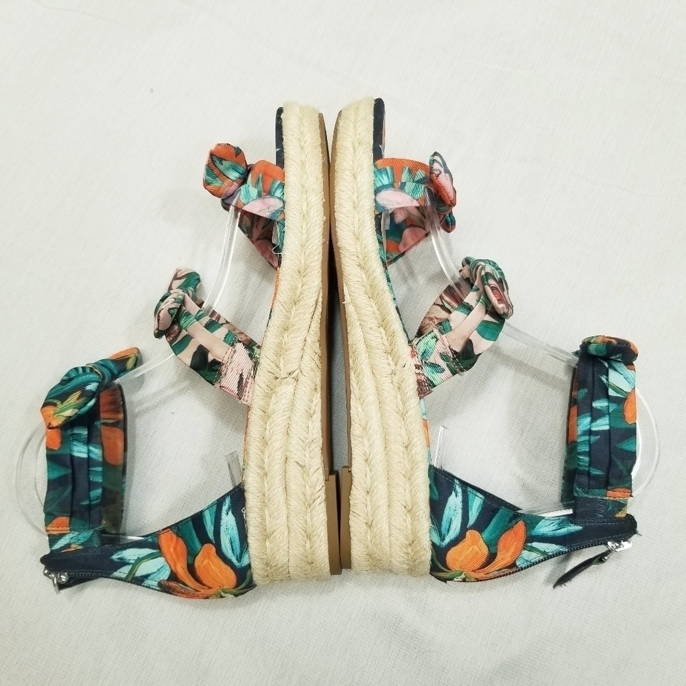 Nine West Allegro Bow 3 Strap Floral Espadrilles worn 1x wedge size 7.5 - Picture 7 of 15